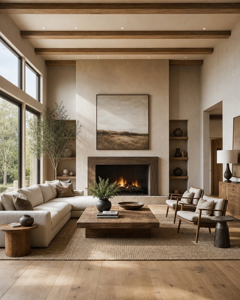 Japandi living room combining Japanese minimalism and Scandinavian warmth