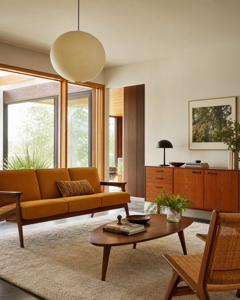 Bright, airy small living room with light wood and a space-saving layout