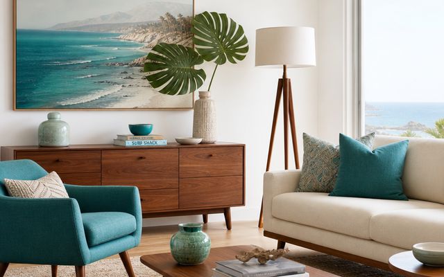 Coastal Mid-Century living room